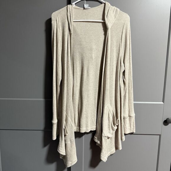 Chico's Zenergy Long Sleeve Open Front Hooded Waffle Knit Cardigan Off White Med - Picture 1 of 7